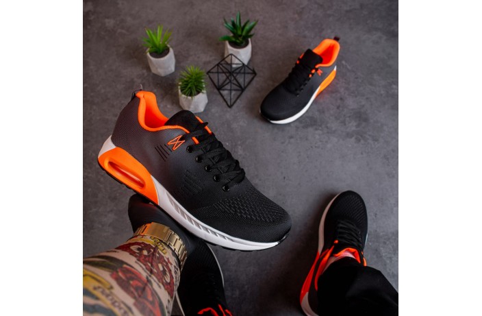 Мужские кроссовки  Дифено 90 (черно-серые с оранжевой вставкой)